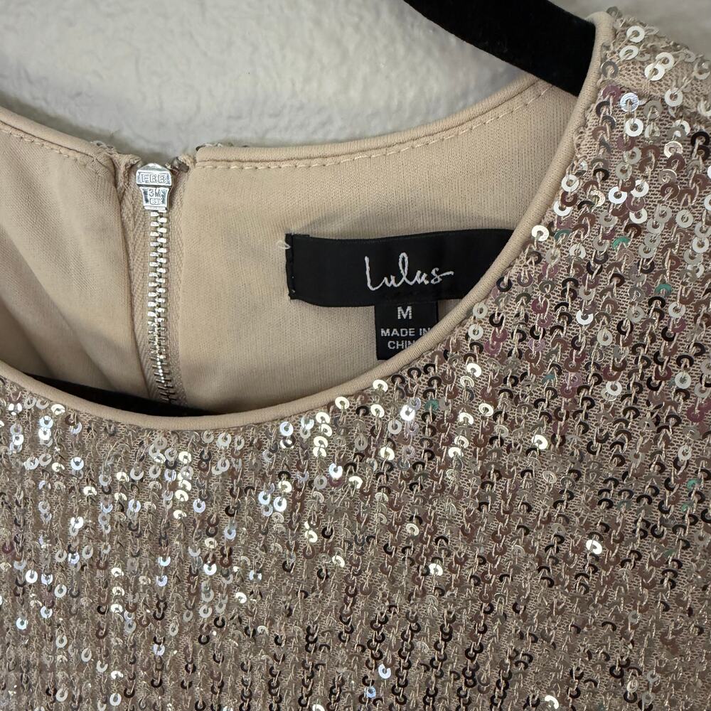 Lulus Taking a Shine Silver Sequin Tiered Mini Shift Dress Women's M - Picture 4 of 6